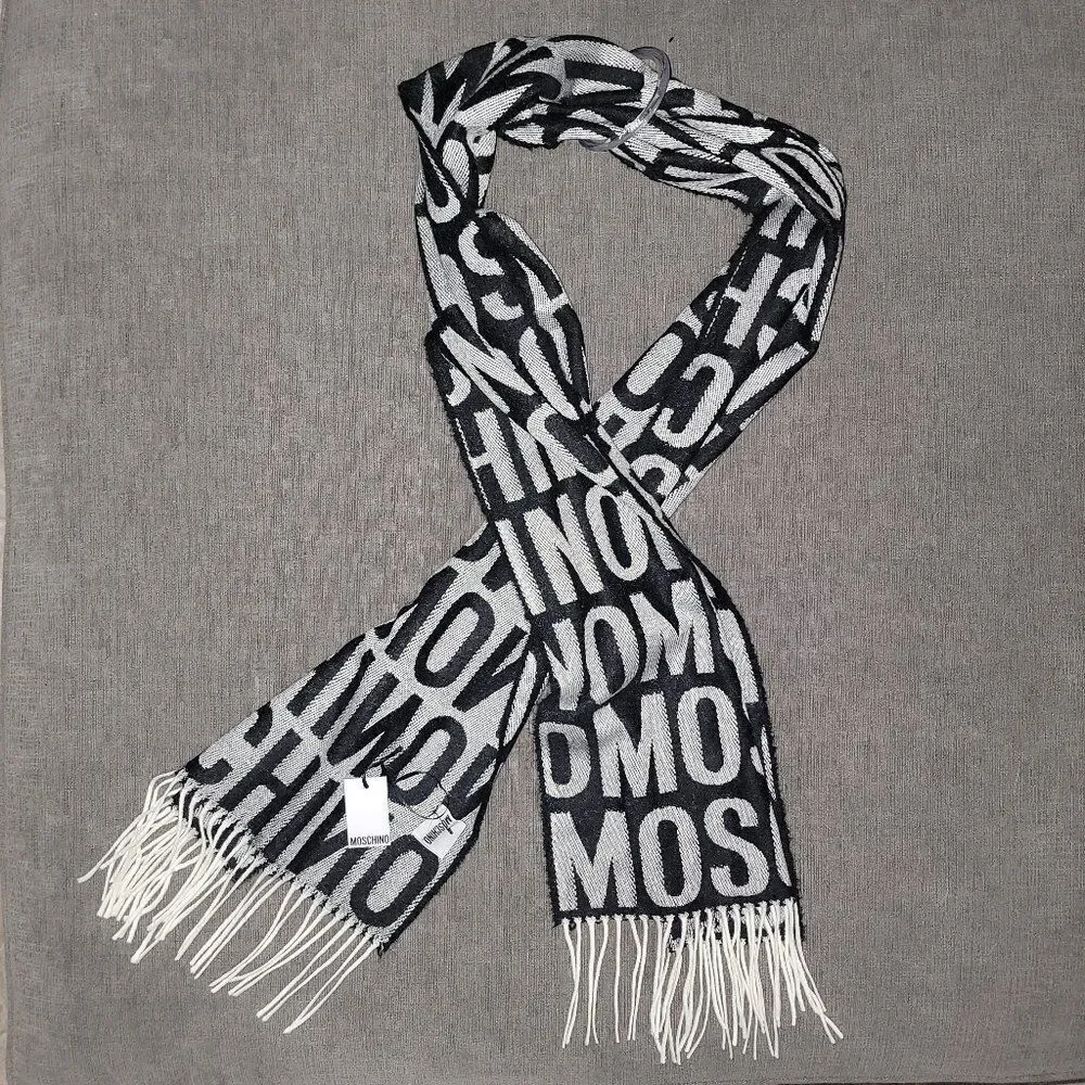 Moschino Men's Black & Grey Shawl Stole Wool Winter Scarf